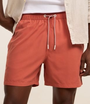 Bermuda de Banho em Peach Touch com Cós Elástico Marrom