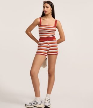 Blusa em Tricô com Estampa de Listras Multicores