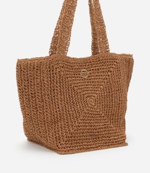 Bolsa de Praia em Papel com Efeito Palha e Detalhe De Metal Marrom