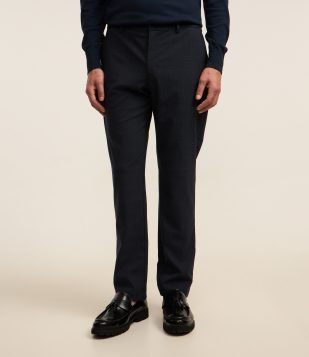 Calça Slim em Alfaiataria com Estampa Xadrez em Fio Tinto Azul Marinho