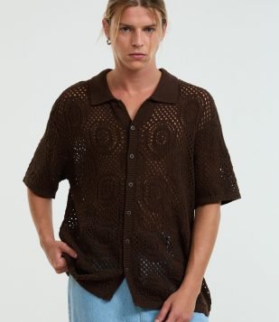 Camisa Boxy em Tricô com Textura Marrom