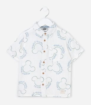 Camisa Infantil com Ícone de Repetição Mickey - Tam 1 a 6 Anos Branco
