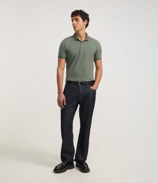 Camisa Polo Slim em Algodão com Botões e Detalhes Contrastantes Verde Escuro