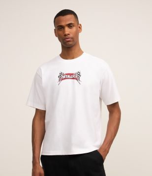 Camiseta Boxy em Algodão com Estampa Metallica Branco