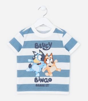 Camiseta Infantil com Estampa Bluey e Bingo - Tam 2 a 6 Anos Azul e Branco