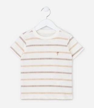 Camiseta Infantil com Estampa Listrada - Tam 1 a 6 Anos Bege