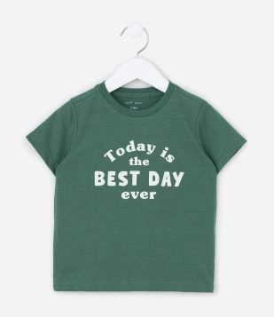 Camiseta Infantil com Lettering Best Day Ever - Tam 1 a 6 Anos Verde