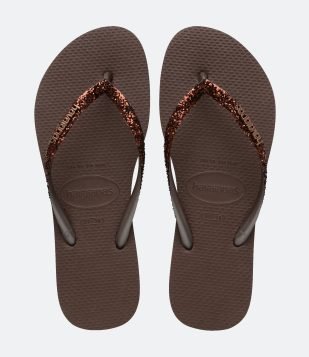 Chinelo Havaianas Tiras Finas com Glitter Marrom