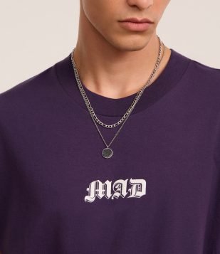 Kit 02 Colares em Metal com Corrente e Pingente Medalha Marmorizada Prata