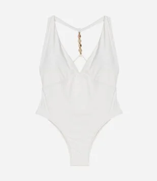 Maiô Halter Neck em Microfibra com Aviamento no Pescoço Branco