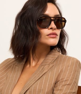 Óculos Aviador com Ponte Dupla e Haste Média Marrom