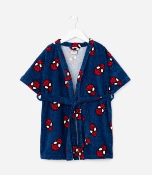 Roupão Infantil Atoalhado Estampa Homem-Aranha - Tam Único Azul