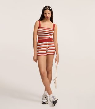 Short Regular em Tricô com Estampa de Listras Multicores