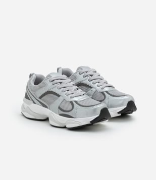 Tênis Running com Recortes e Texturizado Cinza