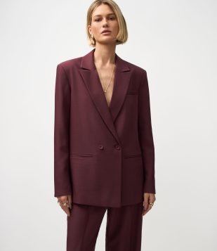 Blazer Oversized Alfaiatado com Fechamento Transpassado Bordô