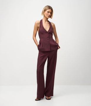 Blusa Frente Única em Crepe com Pregas Frontais Vermelho