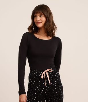 Blusa de Pijama em Viscose Peach Touch Preto
