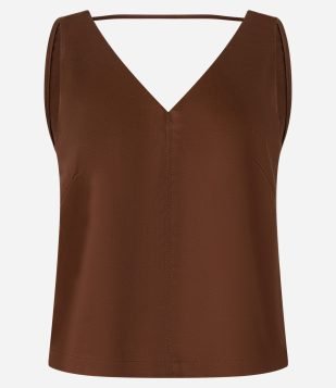 Blusa em Liocel com Decote U e Pregas no Busto Marrom
