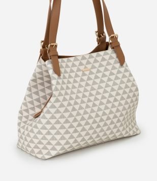 Bolsa Hobo Grande com Estampa Triângulos e Alças Contrastantes Multicores