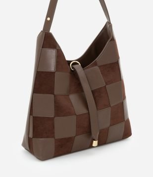 Bolsa Hobo Média em PU Texturizado Marrom