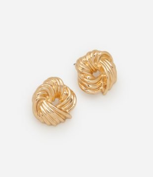 Brinco Botão com Espiral Torcido e Furo Central Dourado