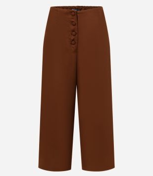 Calça Pantacourt em Liocel com Botões Forrados Marrom