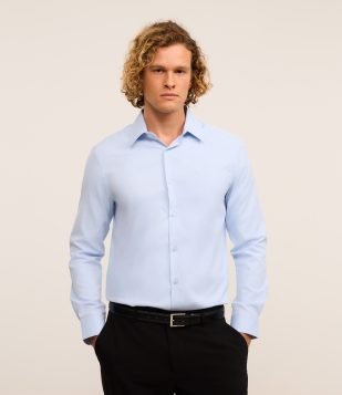 Camisa Regular com Textura Canelada Azul