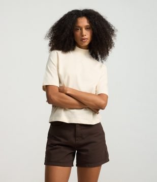 Camiseta em Algodão com Golinha Bege