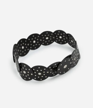 Cinto Largo com Forma de Discos com Tachinhas Preto