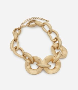 Colar Corrente Maxi em Metal com Elos Achatados Dourado