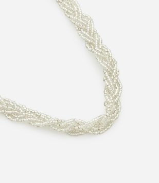 Colar Curto em Miçangas Trançadas Prata