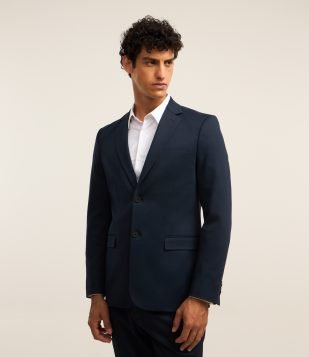 Paletó Slim em Poliviscose com Textura Canelada Leve Azul Marinho