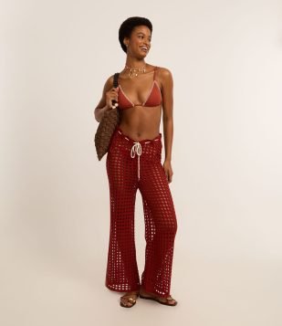 Saída de Praia Calça em Crochê Marrom