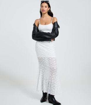 Vestido New Midi em Renda com Alça Fina Branco