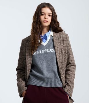 Blazer Alongado em Alfaiataria Xadrez Marrom