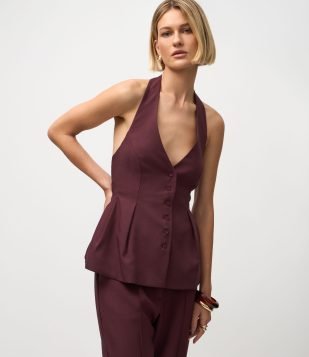 Blusa Frente Única em Crepe com Pregas Frontais Vermelho