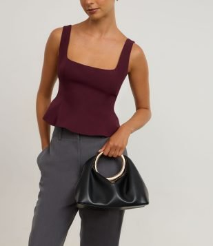 Bolsa de Mão em PU com Alça de Mão Oval Preto