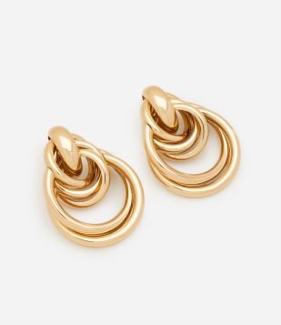 Brinco Médio em Metal com Design de Nó Duplo Dourado