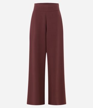 Calça Pantalona Alfaiatada com Cós Liso e Pregas Vinho
