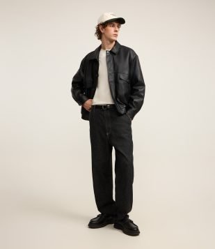 Jaqueta Boxy Vintage em Material Sintético Preto