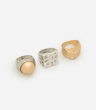 Kit 03 Anéis com Efeito Martelado Multicores