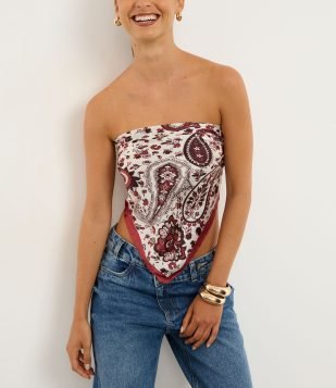 Lenço Acetinado com Estampa Paisley Bordô