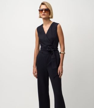 Macacão em Ponto Roma Estampa Risca de Giz Azul