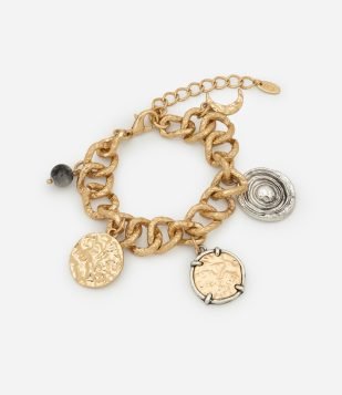 Pulseira Metalizada com Pingentes Berloque Dourado