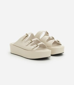 Sandália Faltform em PU com Mini Fivelas Off White