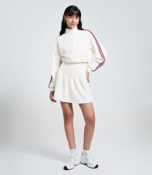 Short Saia em Malha Waffle com Listras Laterais Off White