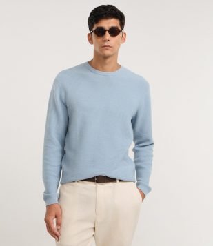 Suéter Comfort em Tricô com Texturizado Azul Bebê