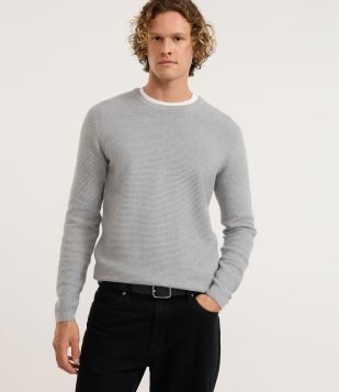 Suéter Comfort em Tricô com Texturizado Cinza