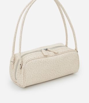 Bolsa Média Retangular com Textura e Alças Duplas Off White