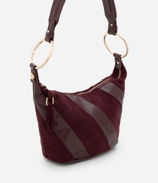 Bolsa Shoulder Média em Suede com Aros na Alça Vinho